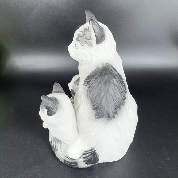 Homco Black White Mother Cat Kitty with Kittens Figurine Large Ceramic Figure - Picture 5 of 10